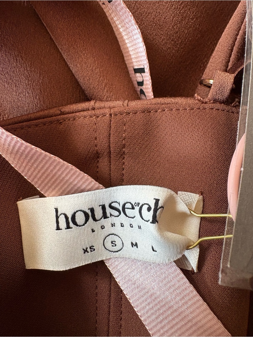 House of CB || Myrna Satin‎ Cowl Neck Midi Dress Corset Brown S Regular Cup NWT - Picture 8 of 13